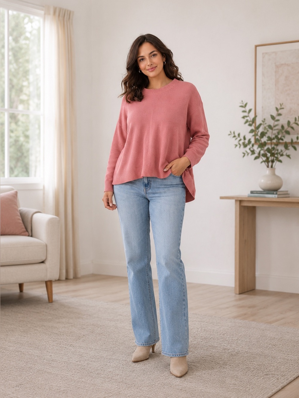 Cyrus XL Pink Knit Casual Sweater High Low Hem Soft Stretch Cozy Top